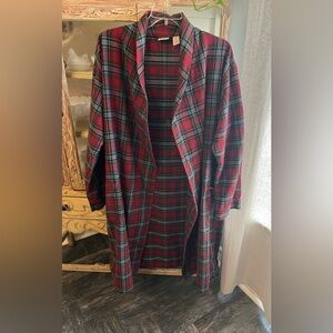 LL Bean Flannel Robe Adult XL Tall Red Tartan Plaid Pockets *Missing Belt